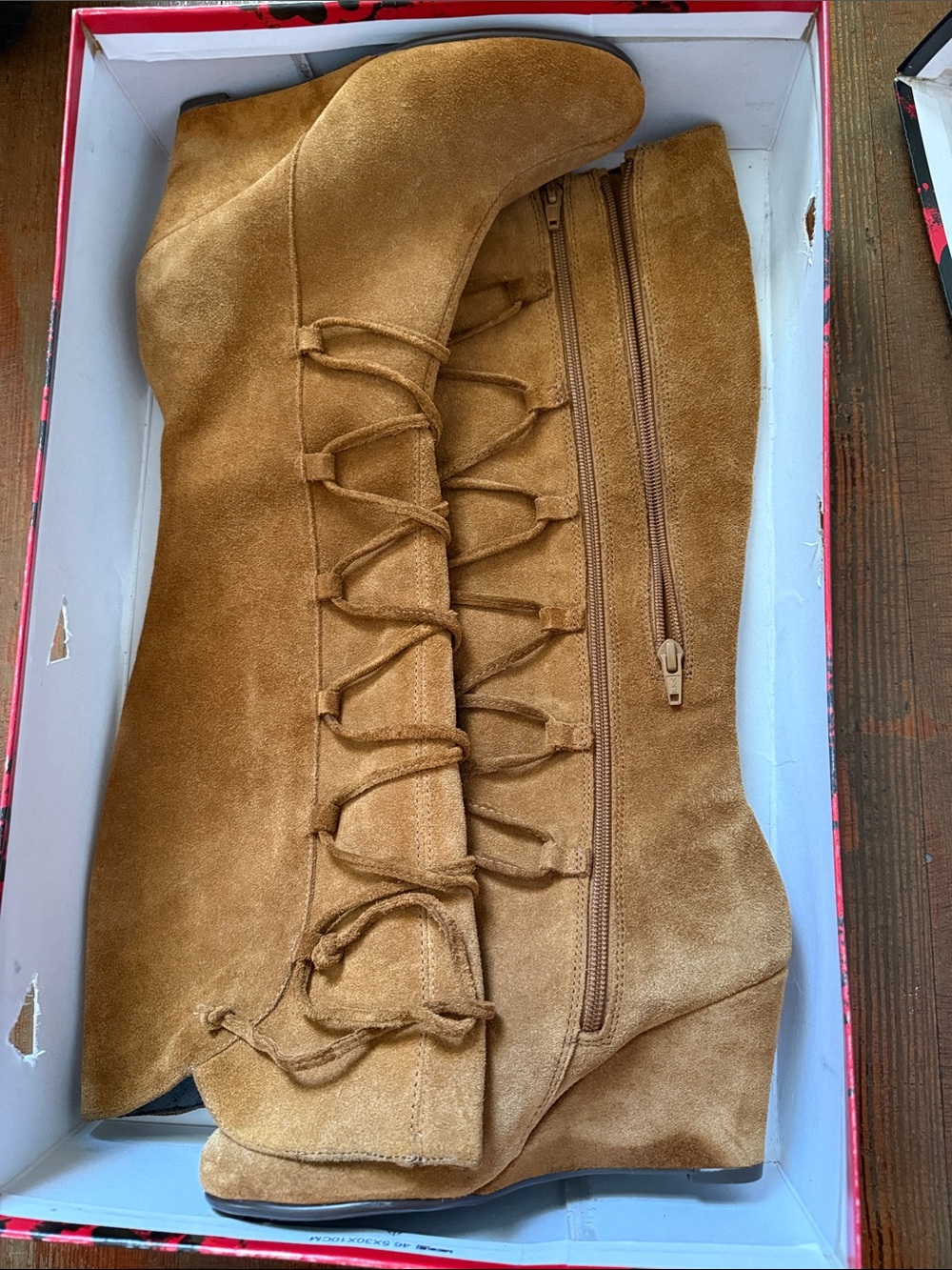 AEROSOLES Cognac Suede Lace-Up Wedge Boots
